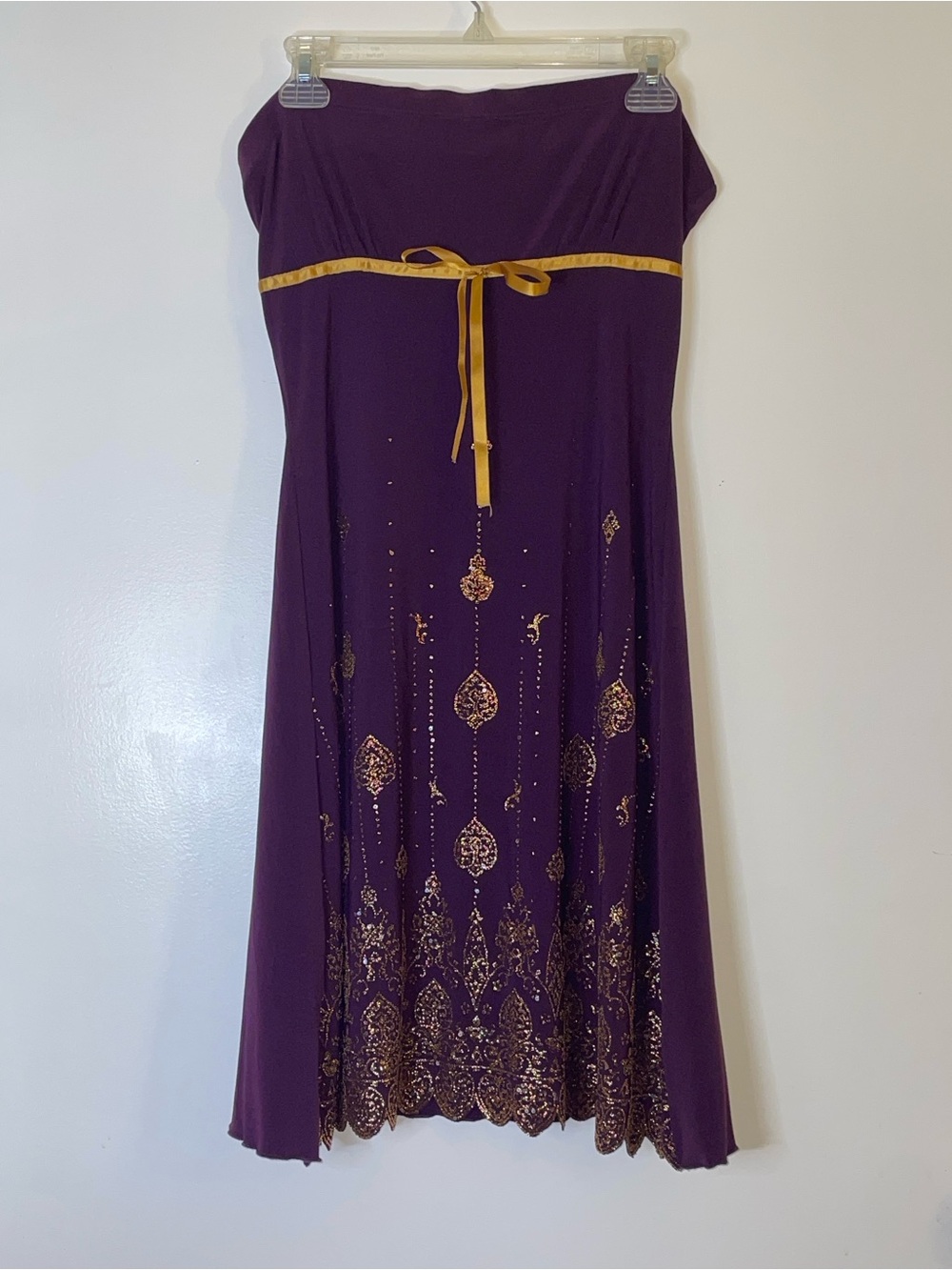 Gorgeous Strapless Purple Dress with Gold Trim and Embellishment